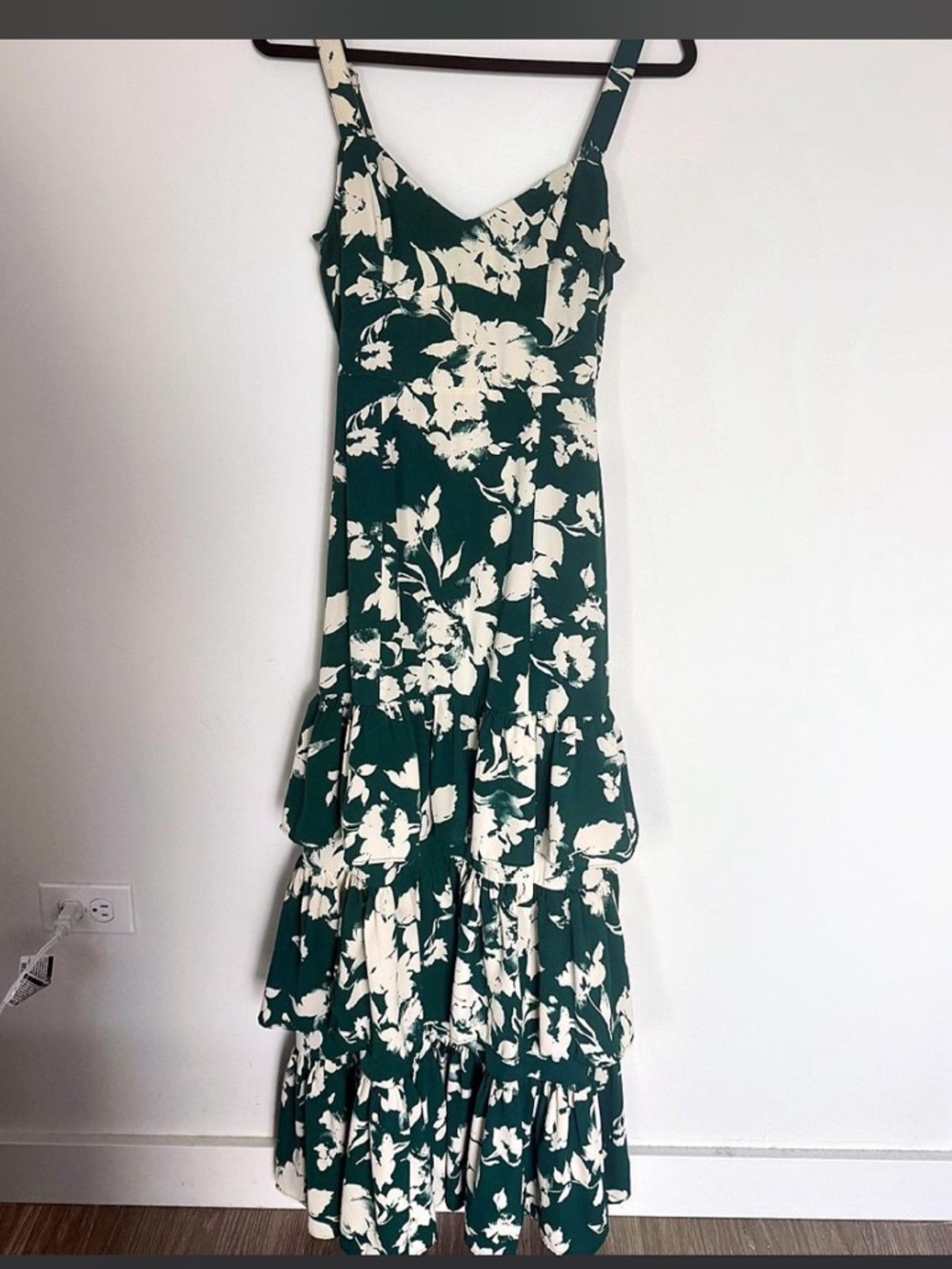 Abercrombie & Fitch Green and Cream Floral Tiered Maxi Dress